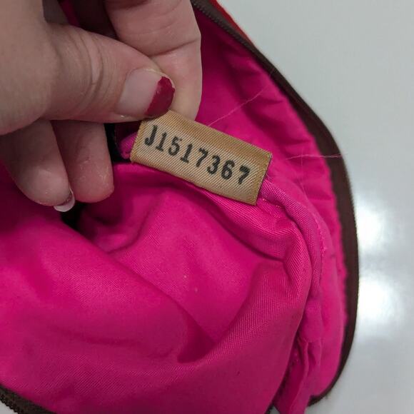 Vintage Dooney and Bourke Nylon Clutch Wristlet Pouch Tan Embroidered Duck Red - Picture 6 of 6